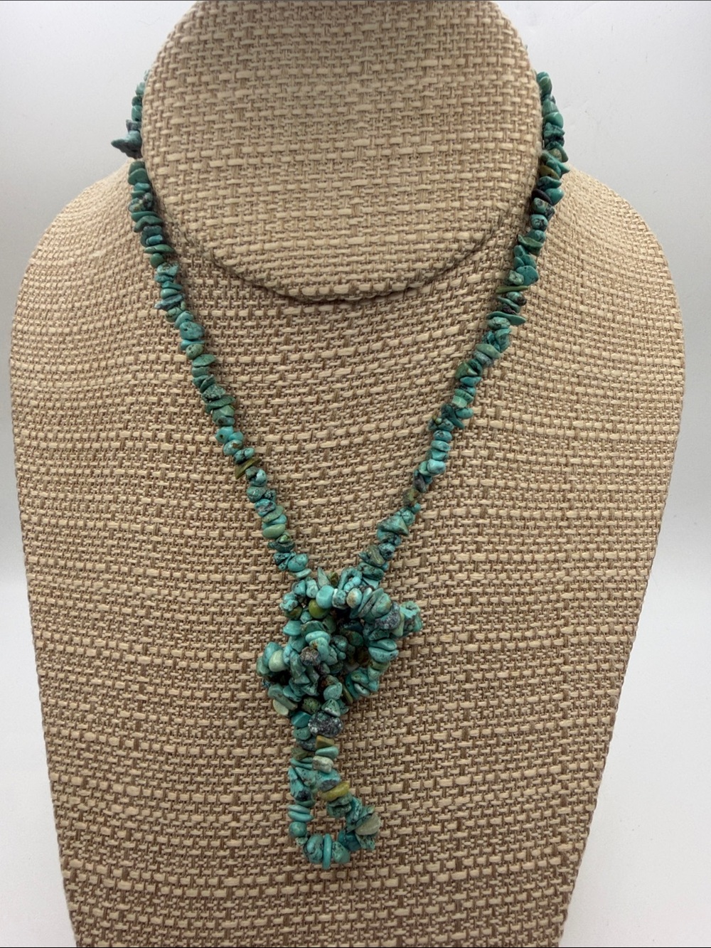Natural Turquoise Chip Stretchy Necklace – Boho Layering Piece - Picture 3 of 4